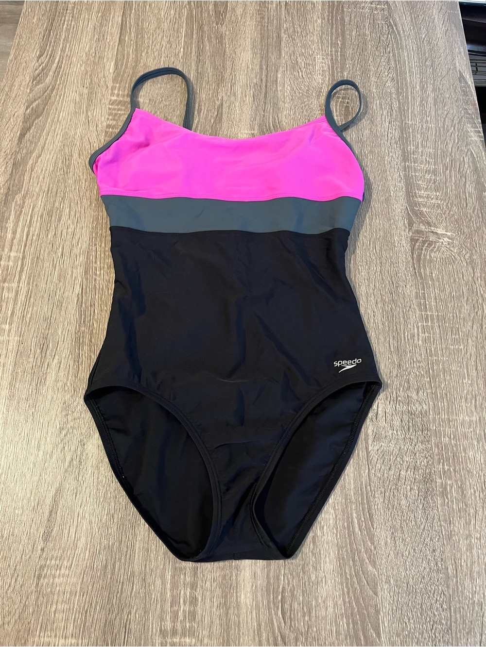 Speedo Women’s Pink and Black Colorblock One-Piece Swimsuit